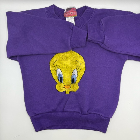 Vtg 90s Kids Screamers By Kleinerts Looney Tunes Tweety Bird Purple Sweatshirt 3 - Picture 6 of 7